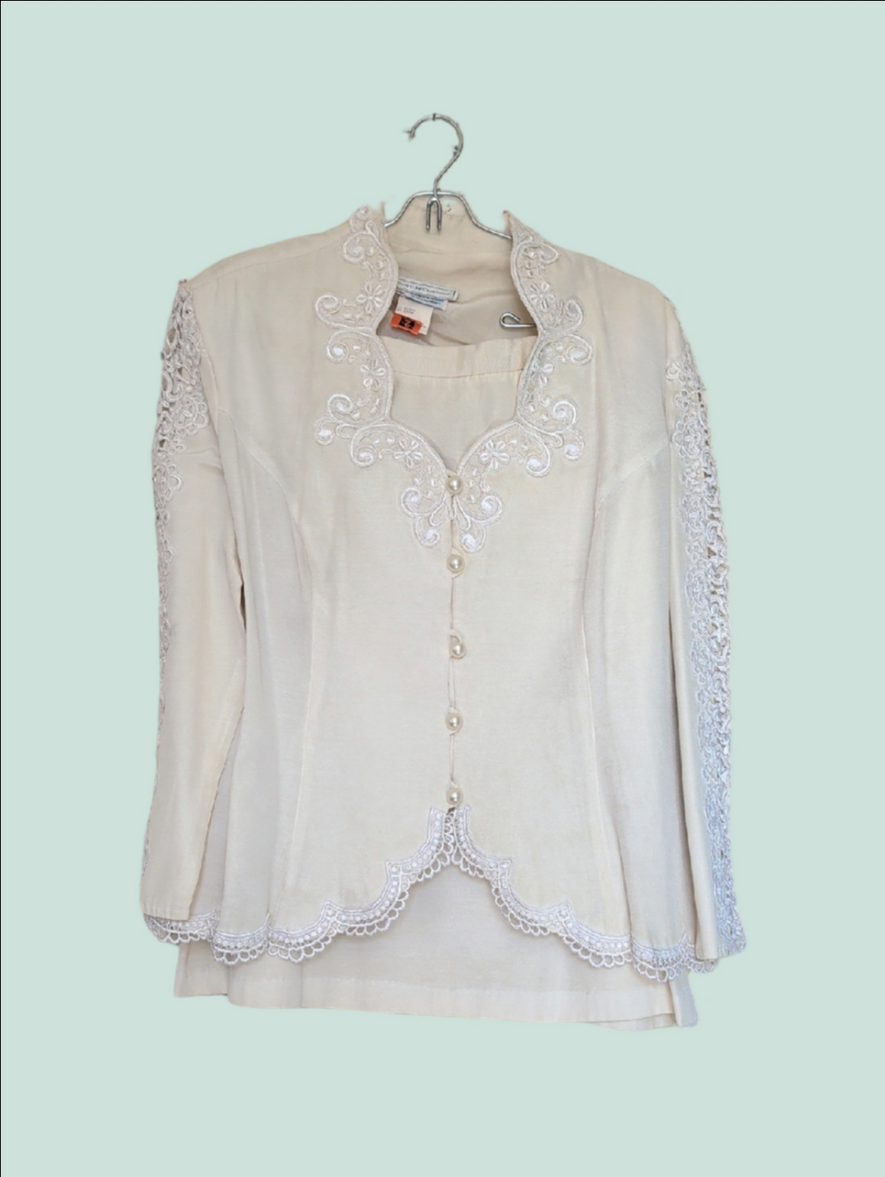 Scott McLintock 18W Suit Skirt Vintage Womens Ivory Beaded Lace Trim Wedding